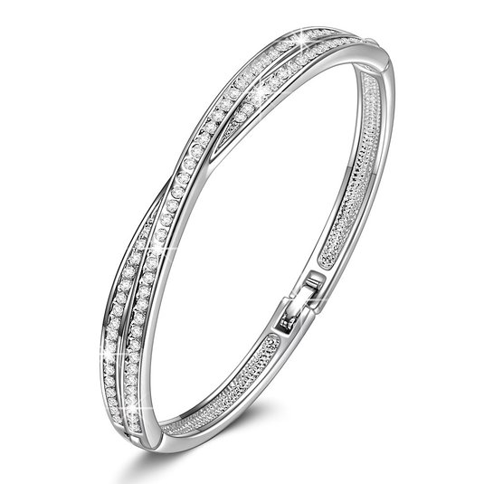LadyColour "Waltz of Love" Bangle Bracelet With Clear Swarovski Crystals,Women Fashion Jewelry