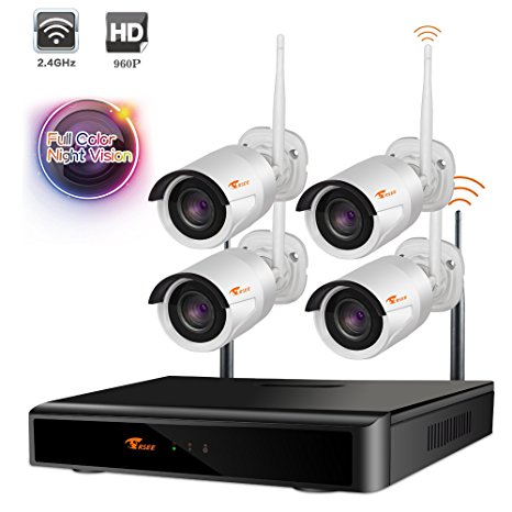 [HD Color Video by Starlight at Night] CORSEE Auto-Pair 4CH 960P HD Wireless Security Camera System,4 x 1.3 MP Starlight Surveillance Outdoor IP Cameras No Hard Drive (Plug and Play)