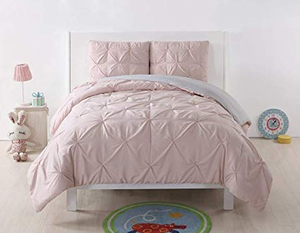 Laura Hart Kids Reversible XL Duvet Cover and Shams Set, Twin X-Large, Blush/Silver Grey Pleated