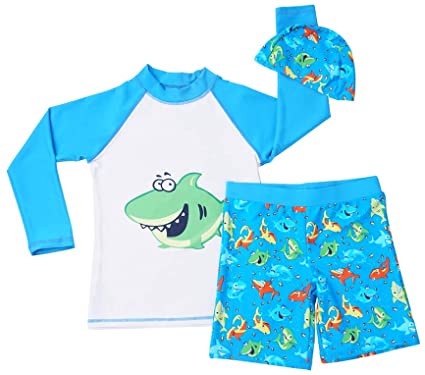 MiYang Boys Swimsuit Rash Guard Toddler Kids Long Sleeve Shark Two Piece