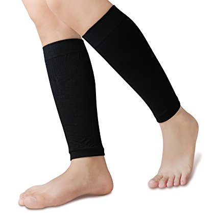 Calf Compression Sleeve for Men & Women (1 Pair), BULESK Compression Leg Sleeves for Shin Splint & Calf Pain Relief, Running, Traveling, Nurse, Varicose Veins, Cramps, Cycling, Recovery (Black)