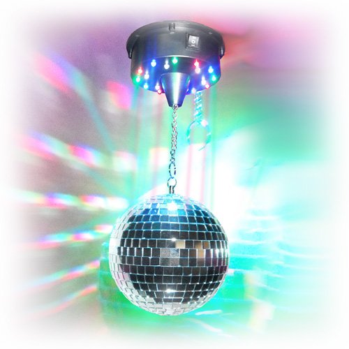 8" LED Disco Mirror Ball kit with motor and colored LED lights