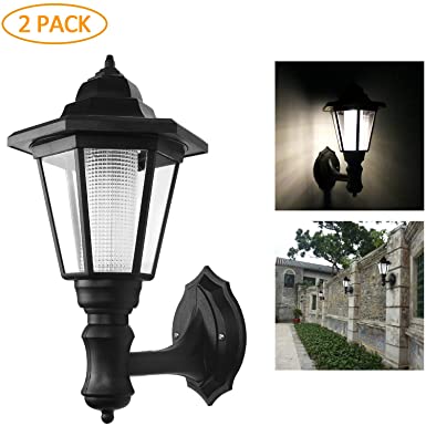 ONEVER Solar Vintage Wall Lamp Outdoor | Led Hexagonal Wall Light | Wall-Mounted Landscape | Garden Fence Yard Lamps | Waterproof Warm White (Pack of 2X)