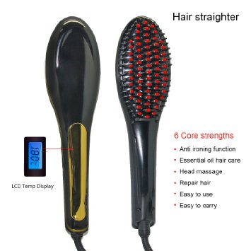 Hair Straightener Brush,Anti Static Electric Heating Magic Silky Hair Straightening Brush with US Plug addpoweradd EXCLUSIVE (black)