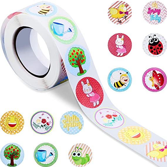 Spring Stickers for Kids in a Roll 12 Designs Flower Tree Spring Stickers for Easter Family School Party Favor (500 Pieces)