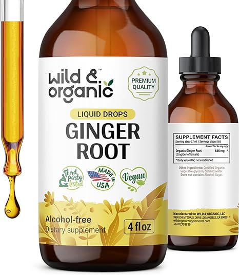 Ginger Liquid Extract - Organic Ginger Root Drops - Ginger Supplements for Digestive Support - Vegan, Alcohol Free Tincture - 4 fl oz