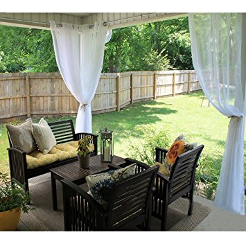 Outdoor Indoor Voile Drape Panels - RYB HOME Mildew Resistant Water Repelent Polyester Silver Grommet Sheer Curtains for Porch, 1 Piece with one Tieback Rope, W 54 x L 108 In, White