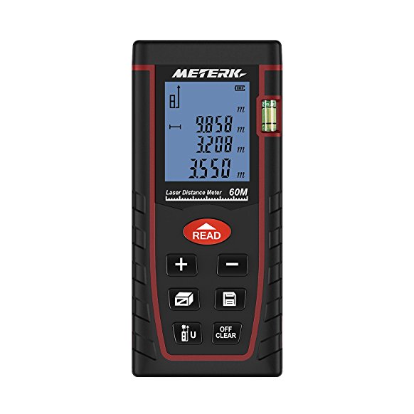 Meterk Laser Distance Measurer Portable Digital Laser Tap Measures Handheld Range Finder Meter Distance Area Volume Pythagoras Calculation (60m)