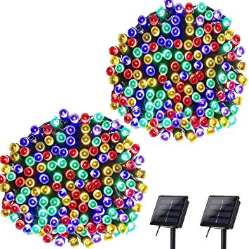 LYHOPE Solar Christmas Lights, 72ft 200 LED 8 Modes Waterproof Christmas Fairy String Lights for Garden, Patio, Home, Party, Wedding, Holiday, Xmas Tree, Outdoor Decor (Multi-Color, 2 Pack)