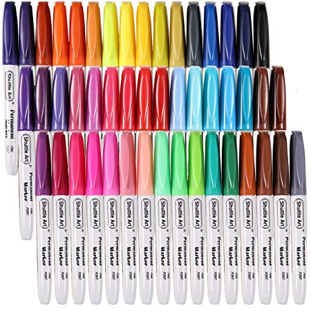 48 Colors Permanent Markers, Fine Point, Assorted Colors, Works on Plastic,Wood,Stone,Metal and Glass for Doodling, Coloring, Marking by Shuttle Art