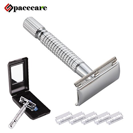 SPACECARE Heavy Duty Double Edge Safety Razor,Resists Tarnish and Rust With 5 Stainless Steel Double Edge Razor Blades -SRZ01