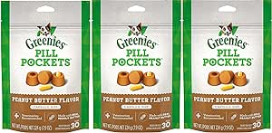 Greenies 3 Pack of Capsule Size Pill Pockets Natural Dog Treats, 7.9 Ounces each, Peanut Butter Flavor