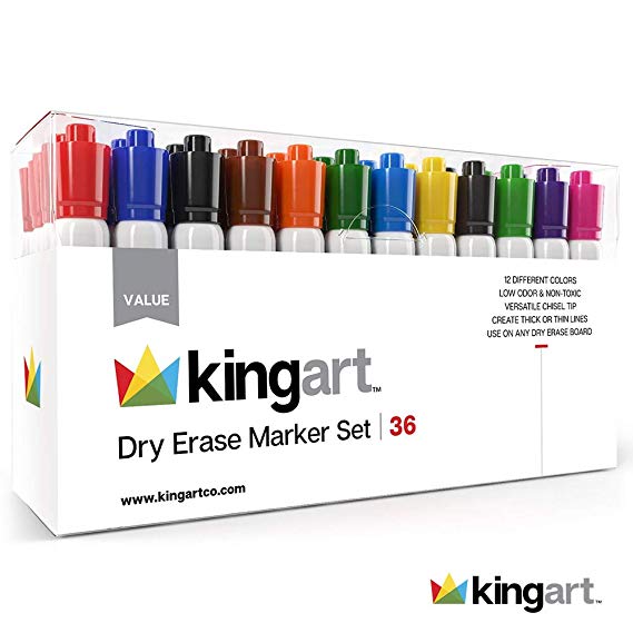 KINGART 945-36 Value Pack Set of 36 Dry Erase Marker Set One Size 36 Count