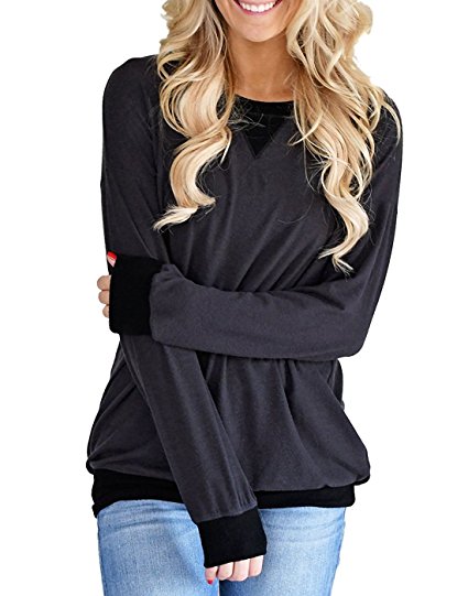 Cade Vic CadeVic Womens Casual Round Neck Long Sleeve Color Block With Pockets Sweatshirt T Shirt Tops