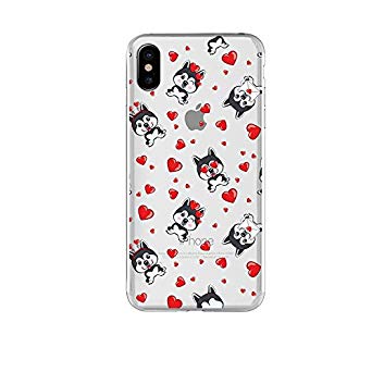 iPhone X Case/iPhone Xs Case,Blingy's Transparent Clear Animal Style Protective Soft TPU Rubber Case Compatible for iPhone X and iPhone Xs (Husky Hearts)