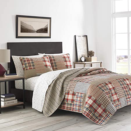 Eddie Bauer Home | Hawthorne Collection | 100% Cotton, Reversible & Lightweight Quilt and Sham(s), Pre-Washed for Extra Comfort, King, Brown