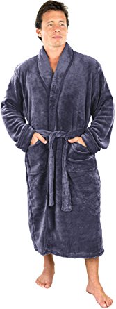Men's Fleece bathrobe- Shawl Collar ultra-soft spa robe- Comfortable, absorbent and Durable - by NY THREADS