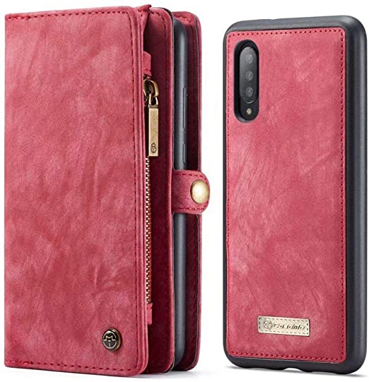 Case for Samsung Galaxy A50 LAPOPNUT Luxury Leather Wallet Phone Case Premium Zipper Flip Wallet Case Cover with Detachable Magnetic Hard Case for Samsung Galaxy A50, Red