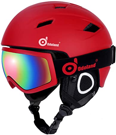 Odoland Snow Ski Helmet and Goggles Set, Sports Helmet and Protective Glasses - Shockproof/Windproof Protective Gear for Skiing, Snowboarding, Motorcycle Cycling, Snowmobile