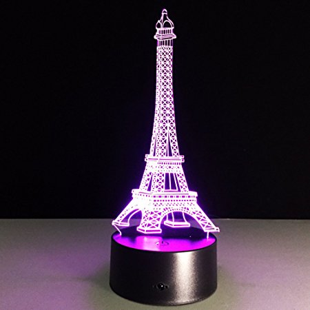 LEDMOMO Illusion Table Desk Lamp 7 Colors LED Effect Touch Switch 3D Lamp for Home Bedroom Decoration Kids Birthday Gifts (Eiffel Tower)