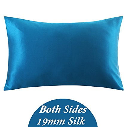 ZIMASILK 100% Mulberry Silk Pillowcase for Hair and Skin ,Both Side 19 Momme Silk, 1pc (Queen 20''x30'', Peacock Blue),Gift Box