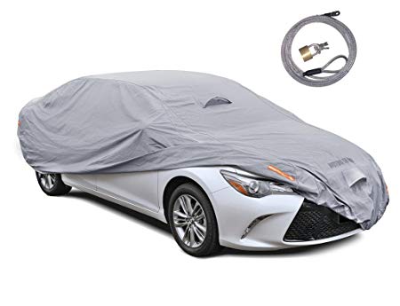 Motor Trend TrueShield Waterproof Car Cover - Heavy Duty Outdoor Fleece-Lined Sonic Coating - Ultimate 6 Layer Protection (Compact up to 157" L)