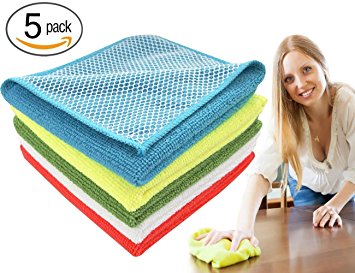 Dish Cloths ForNeat Microfiber Dish Cloth, Kitchen Cloth with Poly Scour Side, HIGH ABSORBENT, LINT-FREE, STREAK-FREE 12 by 12-Inch, 5-Pack