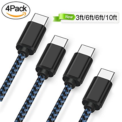 USB Type C Cable, ONSON 4Pack 3FT 6FT 6FT 10FT Nylon Braided USB A to USB C Charger Cable Fast Charging Cord for Samsung Galaxy Note 8 S8 Plus, LG G5 G6 V30, HTC 10, Nexus 5X/6P,Google Pixel XL - Blue