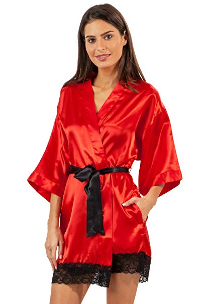 Ashford & Brooks Women's Satin Kimono Bridesmaid Short Robe Silky Bathrobe with Pockets