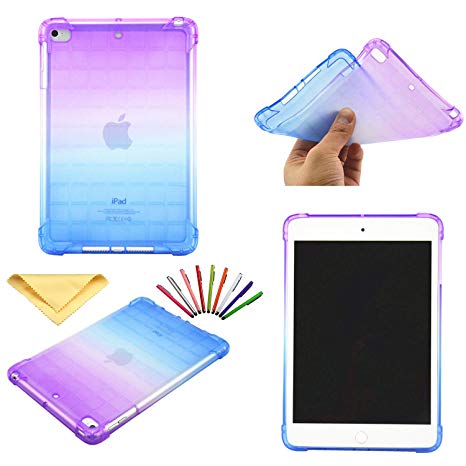 iPad Mini 4/3/2/1 Case, Uliking Slim Lightweight Transparent TPU Rubber Back Shockproof Cover Flexible Bumper Thin Shell with Pen for Apple iPad Mini 4/Mini 3/Mini 2/Mini 1, Purple Blue Gradient