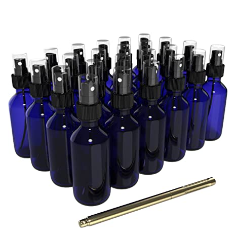 Chef's Star 4oz Glass Spray Bottles with Gold Pen Marker, Small Spray Bottle for Hair Spray, Essential Oil, Colognes, and Hand Sanitizers, Blue, Pack of 24