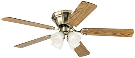 Westinghouse 7871400 Contempra IV Four-Light 52-Inch Five-Blade Indoor Ceiling Fan, Antique Brass with Frosted Ribbed-Glass Shades