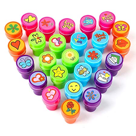 XIAOYAO Stamps for Kids, Party Favors, 26 Pieces Assorted Stamps for Kids Self-Ink Stamps, Easter Party Favor for Kids (Garden)