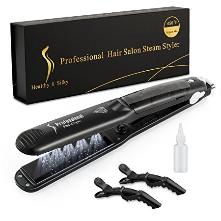 Steam Flat Iron Hair Straightener, Magicfly Professional Salon Ceramic Tourmaline Hair Straightener with Vapor Heat up Fast, 360°Swivel Cord, 5 Modes For Dry & Wet Hair, Black