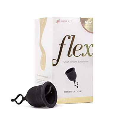 FLEX Menstrual Cup - Slim Fit - Unique Pull String Design - Loved by All Body Types - Stainproof - Soft - USA Made - Great for Beginners - Adjustable Stem for Custom Fit - 12 Hour Wear (Slim)