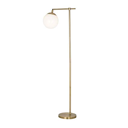 Rivet Modern Gold Globe Floor Lamp 59.25" H, Integrated LED light, Opal Glass Shade