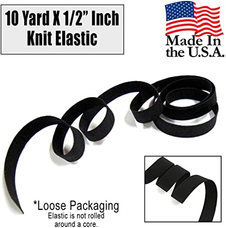 Barcelonetta | 10 Yard X 1/2" Inch | Sewing Elastic | Elastic Band Cord | Knit Roll, Stretch, Craft Elastan | Made in USA, Loose Packaging (Black)