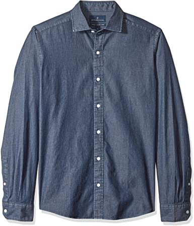 Amazon Brand - Buttoned Down Men's Tailored Fit Indigo Denim Cotton Sport Shirt