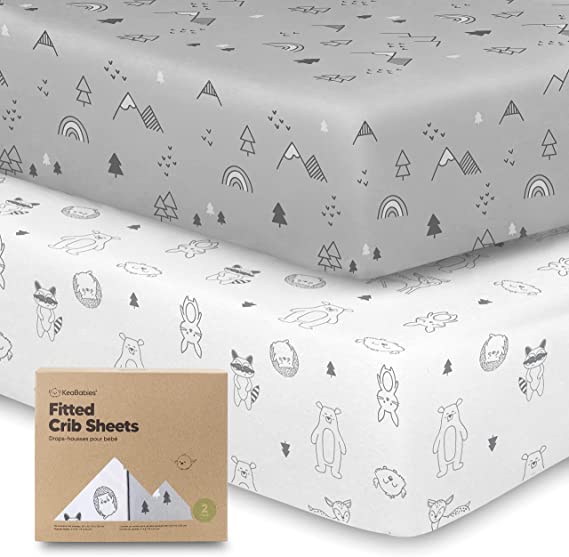Organic Fitted Crib Sheets for Boys and Girls - 2-Pack Soft & Breathable Jersey Cotton Crib Sheets Neutral - Fits Standard Nursery Crib Mattresses - Toddler Bed Sheets - Crib Mattress Sheet (Woodland)
