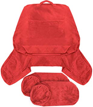 Nestl Reading Pillow Covers, Extra Large Bed Rest Pillow with Arms Cover - Detachable Neck Roll & Lumbar Support Pillow Cover - Removable Covers Burgundy Red