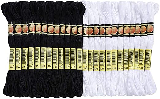 24 Skeins Six Strand Embroidery Floss Embroidery Stitch Thread for Sewing DIY Crafts, Black and White