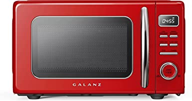Galanz GLCMKZ07RDR07 Retro Countertop Microwave Oven with Auto Cook & Reheat, Defrost, Quick Start Functions, Easy Clean with Glass Turntable, Pull Handle,0.7 cu ft, Red