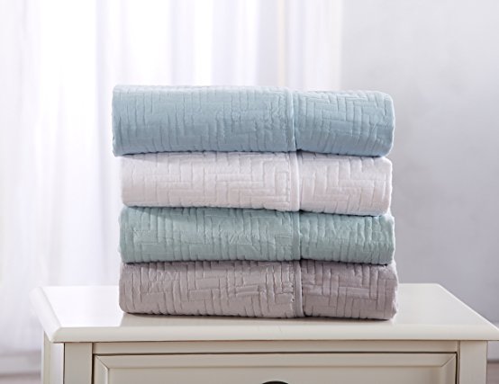Decorative Reversible Quilted Throw. Lightweight Luxury Throw Blanket with Elegant Stitched Pattern. Westwood Collection By Great Bay Home Brand. (Aqua)
