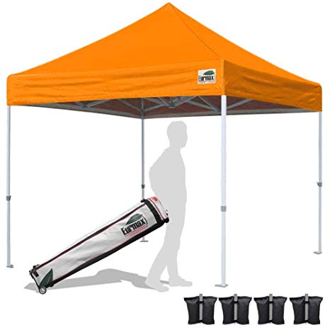 Eurmax 10'x10'Pop Up Canopy Tent Commercial Canopies with Heavy Duty Roller Bag,Bouns 4 sandbag Weights for Canopy(Orange)