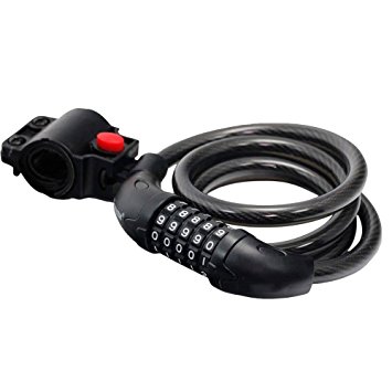Imported Bike Cycle Coiled Cable Lock 5 Digit Combination Security Padlock Black