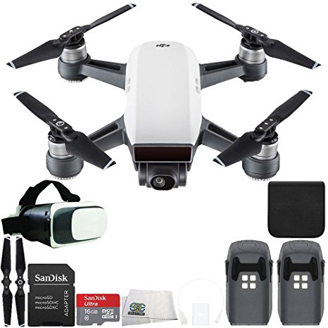 DJI Spark Portable Mini Drone Quadcopter Virtual Reality Experience VR Essential Bundle (Alpine White)