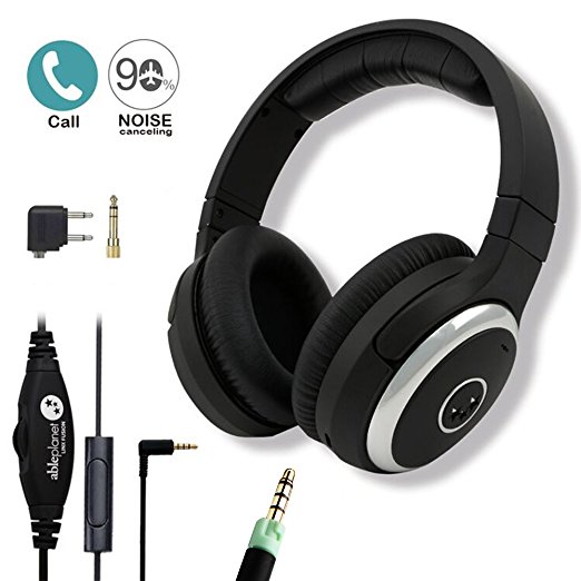 Active Noise Cancelling Headphones, Wired Headphone with Mic Over-ear Headset with Airplane Flight Audio Jack Converter NC2000 By Ableplanet
