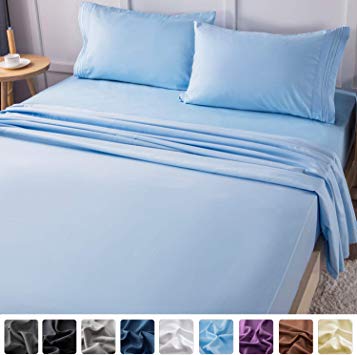 LIANLAM Full Bed Sheets Set - Super Soft Brushed Microfiber 1800 Thread Count - Breathable Luxury Egyptian Sheets 16-Inch Deep Pocket - Wrinkle and Hypoallergenic-4 Piece(Full, Lake Blue)