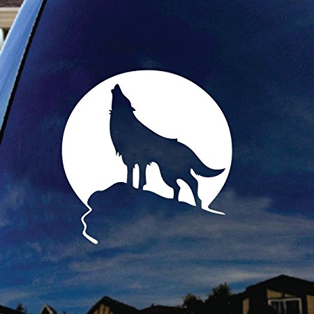 Howling Wolf Moon Car Window Vinyl Decal Sticker 5" Wide