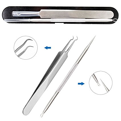 IBEET Blackhead Remover Tweezers Kit,Comedone Extractor Tool, Anti-microbial , Treatment for Blemish, Whitehead Popping, Zit Removing for Risk Free Nose (Quality Tweezers Kit)